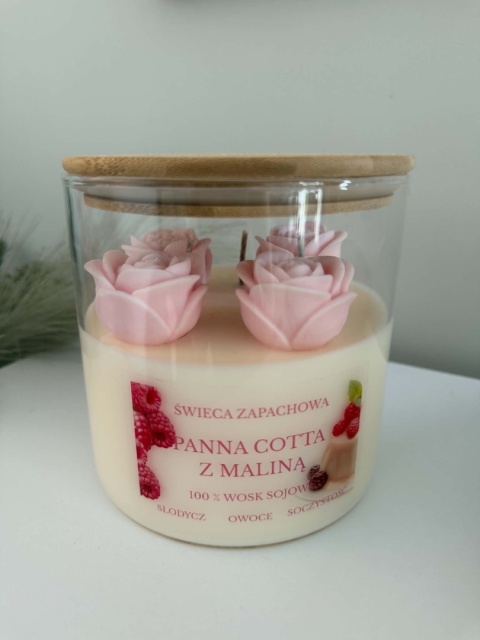 Duża świeca - panna cotta z maliną